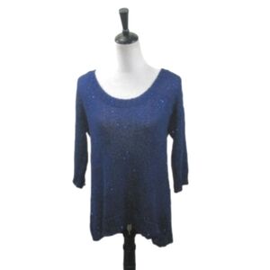 a.n.a Navy Blue Sequin 3/4 Sleeve Scoop Neck Sweater Size Medium